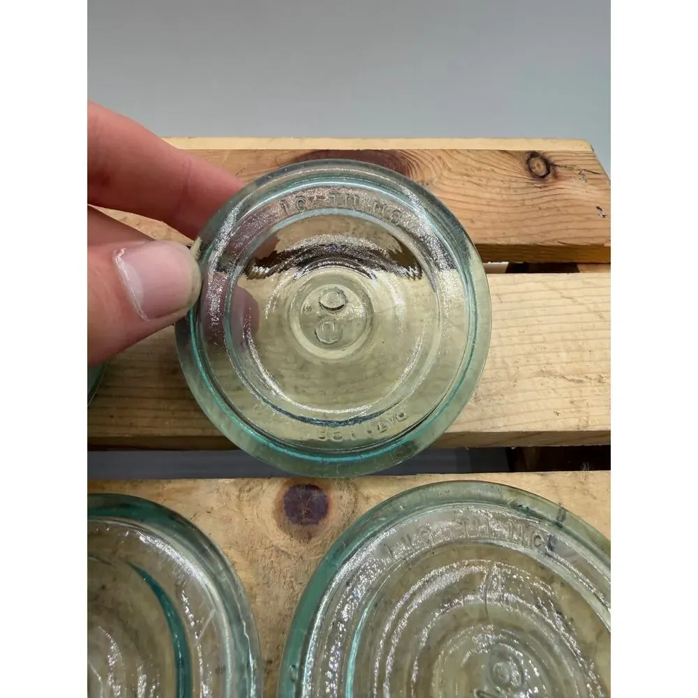 Lot of 5 Vintage Lightning Glass Canning Jar Lids-Aqua/Green Tint,Patent Apr1882